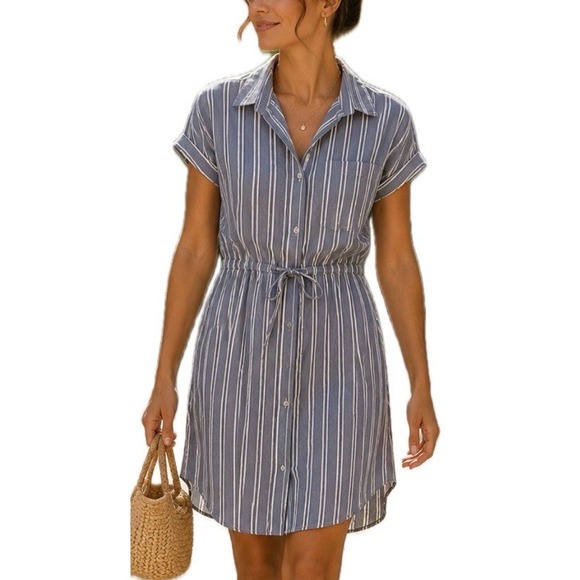 Japna Dresses & Skirts - Japna Mini Blue/White Stripe Button Down Shirt Dress. Women's Size Medium.